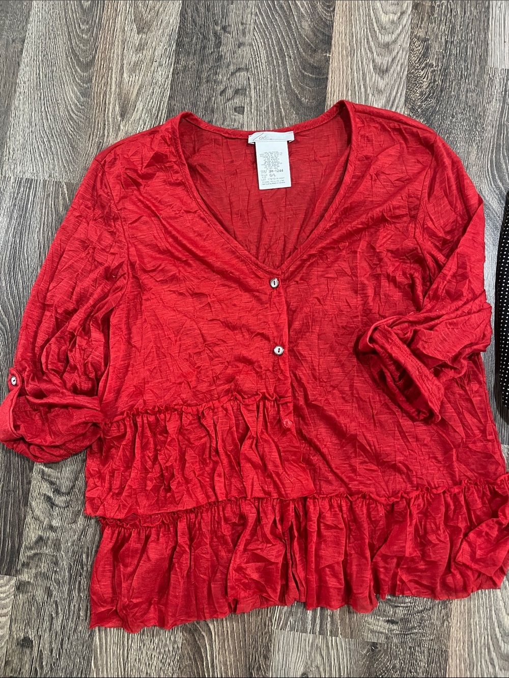 Women's Red Ruffle Button-Front Blouse - Picture 4 of 7